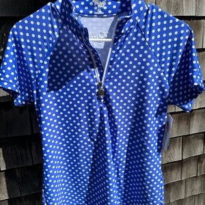 NWT Tzu Tzu Lucy top in Periwinkle Dotty golf top size M